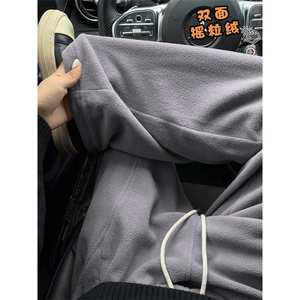 300g舒适双面摇粒绒男宽松斜切口袋拉链休闲裤K24089-特P33控65图片