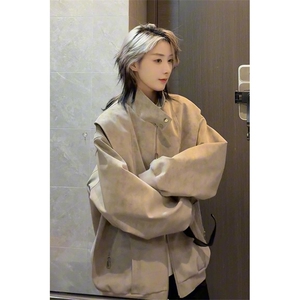 春季扎染拼接皮衣美式复古外套男痞帅夹克男女C64137-TP65不