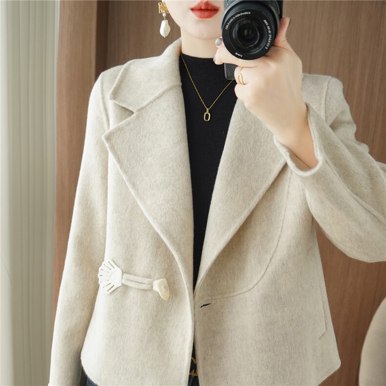 25秋冬新款双面呢大衣女短款款羊毛呢子外套女过膝风衣女，女装双面呢大衣，贝源羊绒