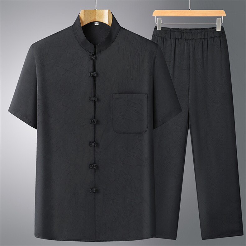 风唐装冰丝短袖衬衫套装男士夏装太极服宽松套装CF2315-P100,男装休闲套装,星座1105-3