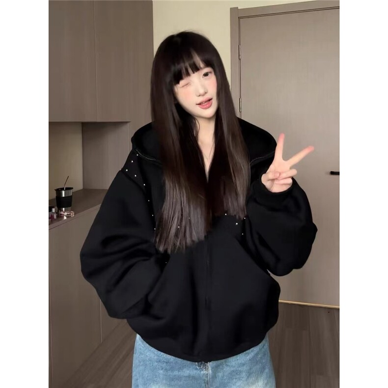 【有货】DB802-批70春秋季杜宾犬无耳铆钉连帽卫衣男女宽松外套,女装短外套,星座603-2