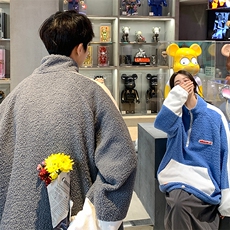 2025冬季新款港风拼接羊羔毛情侣男女款卫衣潮夹克外套GJ22-P95，男装夹克，电商B277A（原A068）
