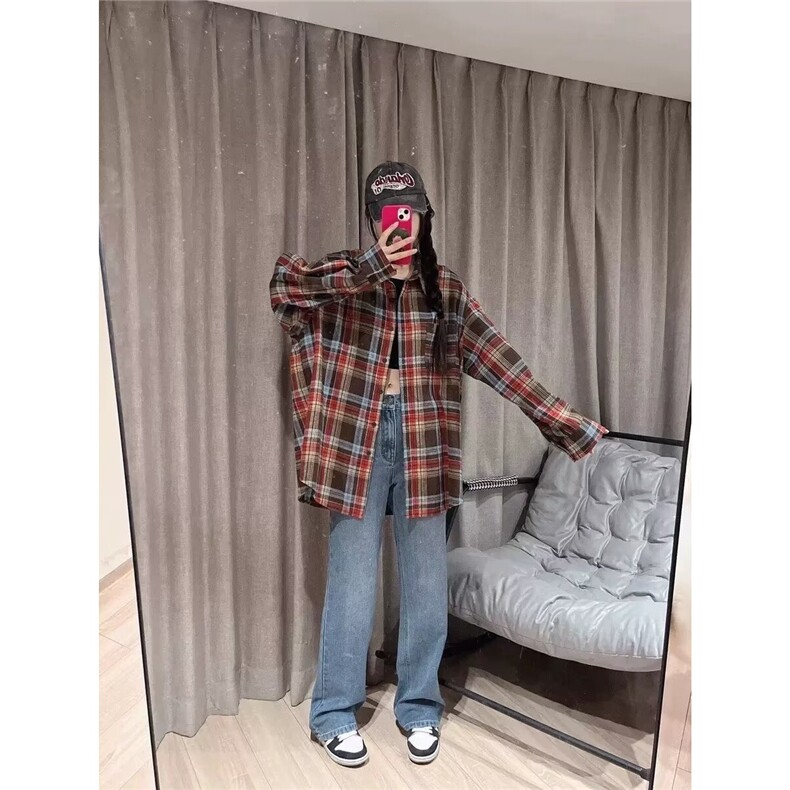 美式复古大码胖mm长袖衬衫日系港风ins宽松衬衣潮流百搭休闲衬衣,男装衬衫,星座302B-2