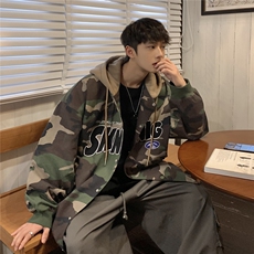 英文字母迷彩服宽松连帽夹克外套H03/P108控128(加绒P118控138），男装夹克，电商A148