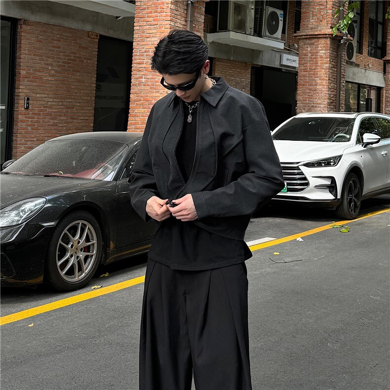 现货！24设计感解构男士短款cleanfit垫肩老钱夹克外套JK62-P108,男装夹克,电商B288