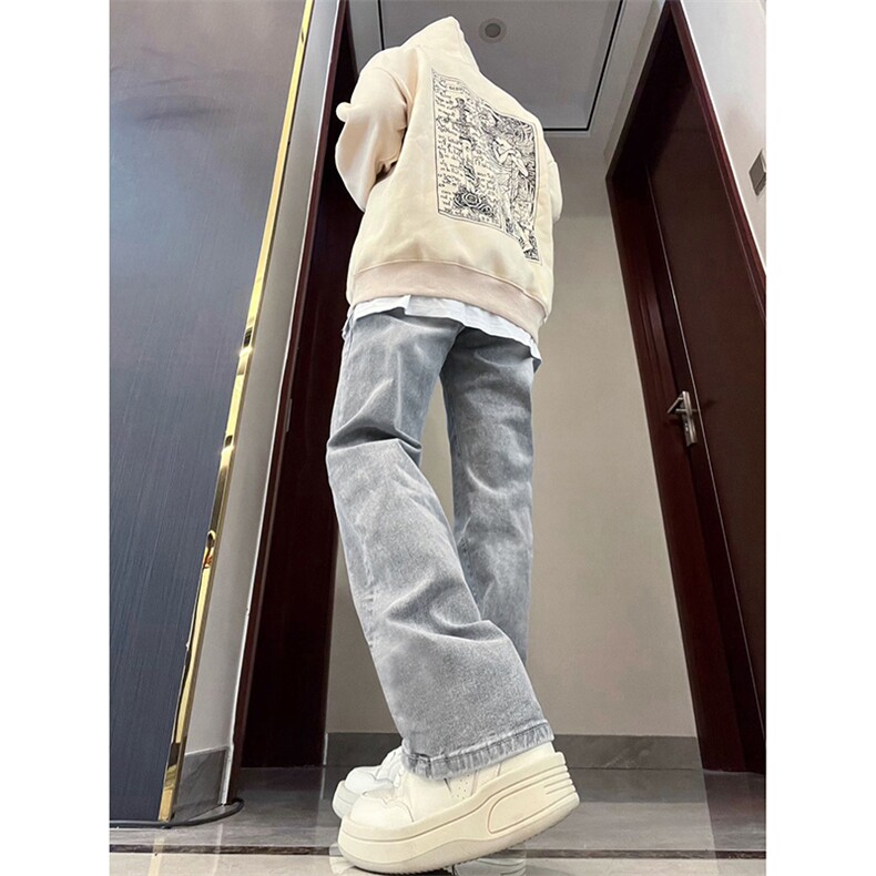 B221美式高街水泥灰弹力直筒牛仔裤LK24146-P60控79加绒P70控99,男装牛仔裤,电商B221