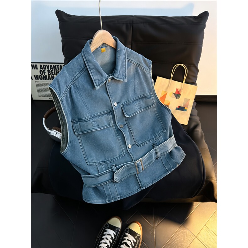 美式工装牛仔马甲男女夏季潮牌无袖坎肩背心潮流方领潮流夹克外套，男装背心/马甲，星座302B