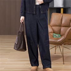 叶笙衣裤169加绒阔腿牛仔长裤，女装牛仔裤，叶笙衣