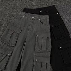 高街vibe暗黑系口袋暗纽工装裤男女痞帅宽松百搭长裤K6100-P72，男装休闲裤，星座412-3