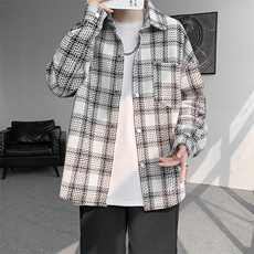 8XL-M特大码高级感千鸟格闲大码情侣复古翻领夹克外套JK1303P65，男装夹克，电商D206-1