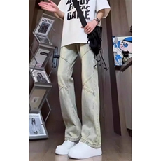 拼接微喇叭牛仔裤男女款春秋季显瘦裤子直筒修身弯刀裤子NA213，男装牛仔裤，星座1116A（原606A-3）
