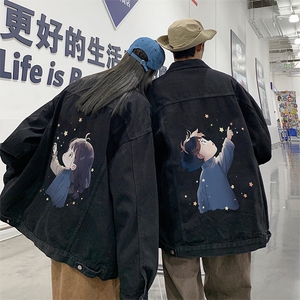 秋季港风情侣不一样印花男士牛仔夹克外套男JK570-P6588图片