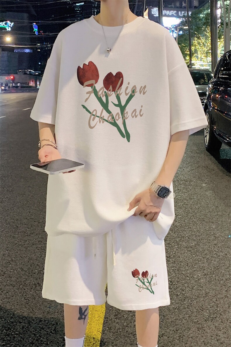！直播推荐！2024夏季男士华夫格短袖T恤套装一套HTZ18P50,男装T恤,电商B220