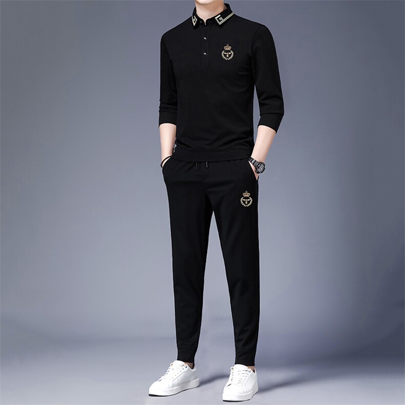 男士长袖T恤套装2023春秋季新款中青年商务休闲时尚潮流两件套，男装休闲套装，电商B212（原钱塘6029）