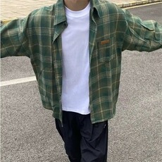 美式复古格子衬衫男女长袖潮牌男女慵懒街头衬衣外套男春夏新款，男装衬衫，星座1210-1