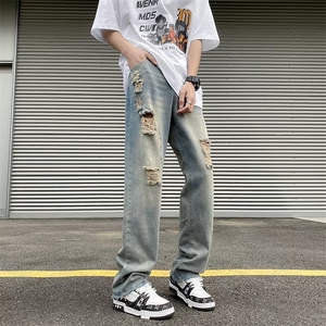 破洞牛仔裤男韩版潮流高街帅气2023春夏季ins宽松直筒裤RK103-P40图片