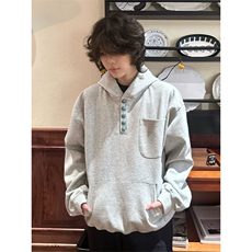 GMCS美式复古纽扣连帽卫衣男女秋冬高级感宽松慵懒风休闲帽衫外套，女装短外套，四季星座505