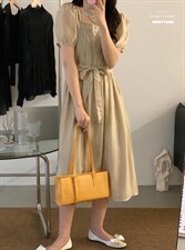 法式泡泡袖连衣裙夏季设计感众温柔高级感初恋裙子，女装连衣裙，香丽迪1