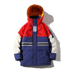 709-MY02-P130 20冬款 白底港风情侣中长款棉衣撞色百搭加厚外套图片