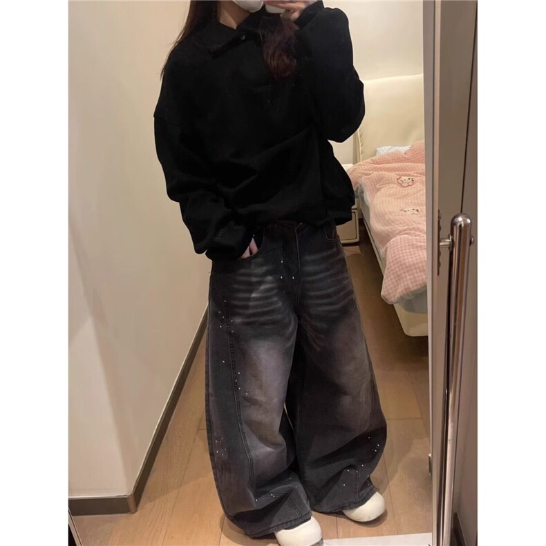 美式复古高街水洗泼墨弯刀牛仔裤男女设计感阔腿裤LN60977-P52,男装牛仔裤,星座1008