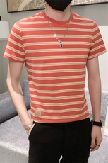 夏装小伙圆领条纹痞帅体恤男休闲上衣男士T301A-1/T38/P45，男装T恤，星座301A-1
