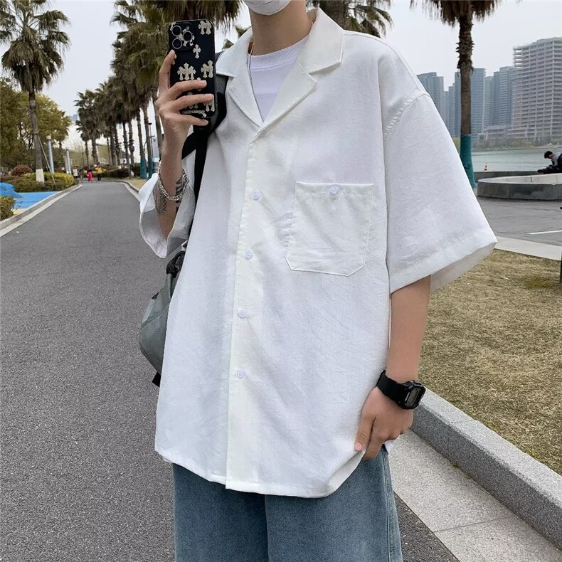 冰丝衬衫青春流行五分袖标准男百搭新款气质潮流夏季简约4503P28,男装衬衫,星座410-2