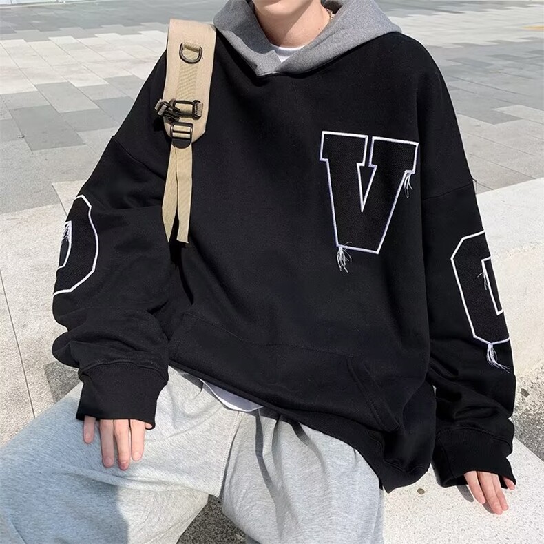 美式街头撞色加绒加厚卫衣男ins潮连帽高街XQ07P40,男装卫衣,星座1116-2