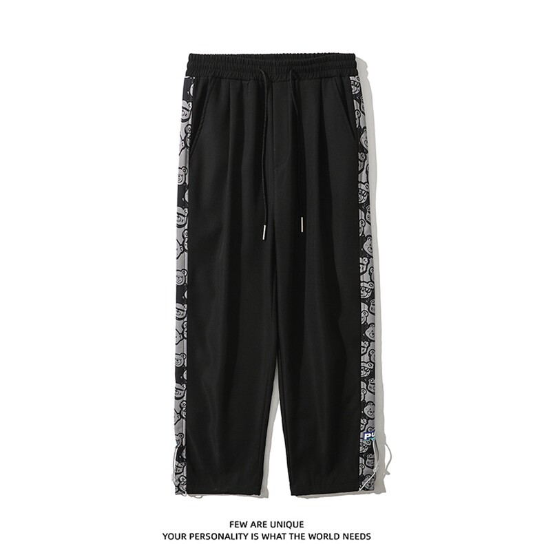 加绒加厚港风冬新款撞色印花抽绳束脚休闲裤2109-2-P55控75,男装休闲裤,星座914-3