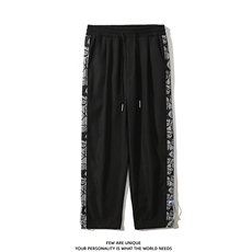 加绒加厚港风冬新款撞色印花抽绳束脚休闲裤2109-2-P55控75，男装休闲裤，星座914-3