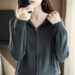 秋冬新款连帽开衫卫衣女宽松羊毛外搭拉链针织外套羊毛衫洋气图片
