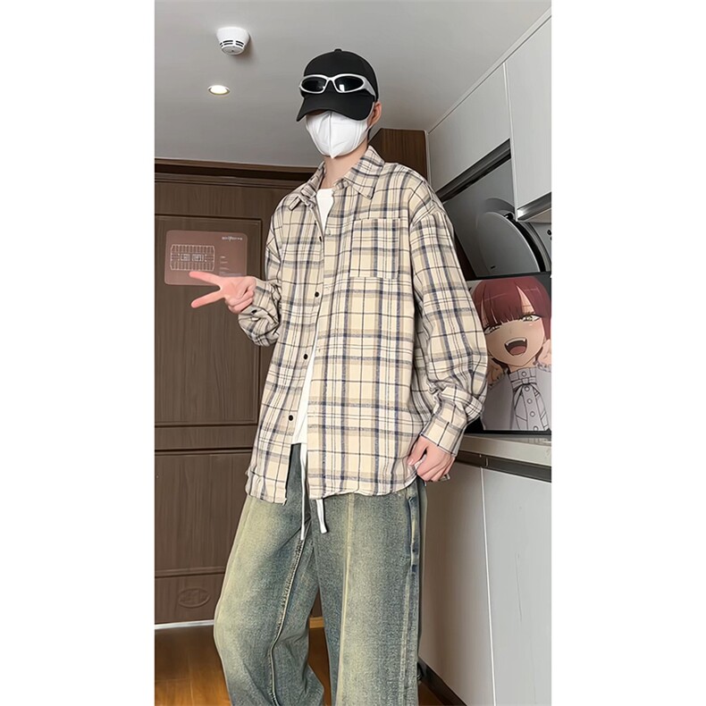 厚款小香风长袖衬衫男格子衬衣KD612-P5078图片