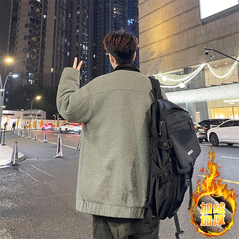 秋冬季男高档翻领夹克男加绒加厚保暖休闲外套痞帅上衣V202-P105,男装夹克,星座509