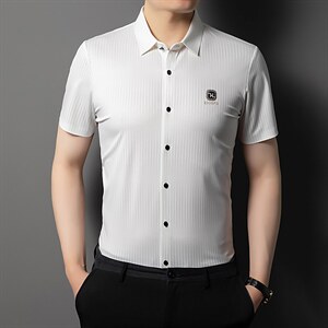 夏季新款短袖衬衫男装商务休闲衬衫宽松衬衣休闲潮流免烫百搭衬衣图片