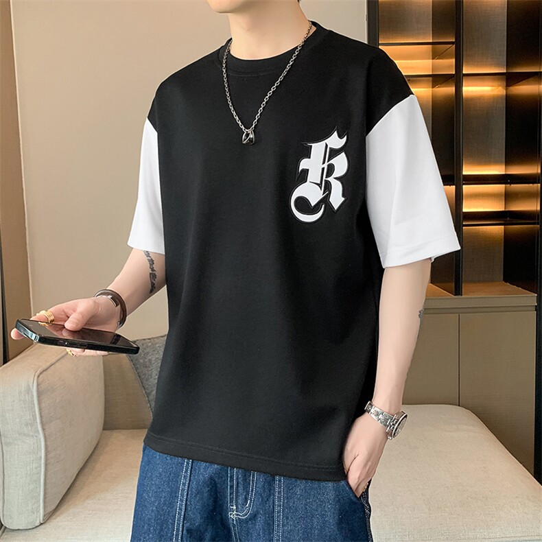 冰氧仿棉短袖店主风夏季休闲百搭字母印花男上衣TC3151-P24控48,男装T恤,星座717