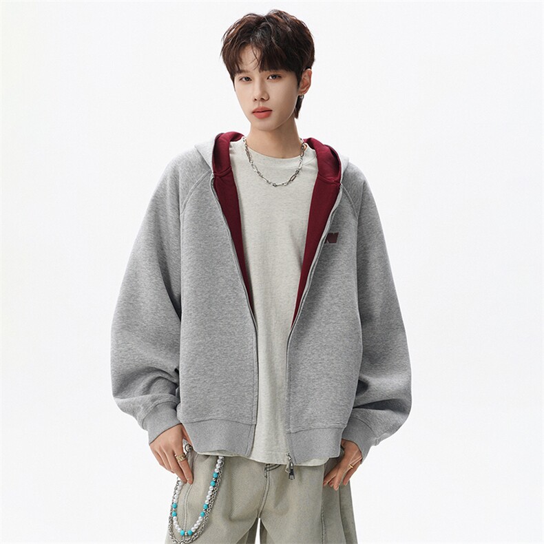 春季新款拼色接头潮流重磅开衫卫衣W632P70,男装卫衣,电商A073
