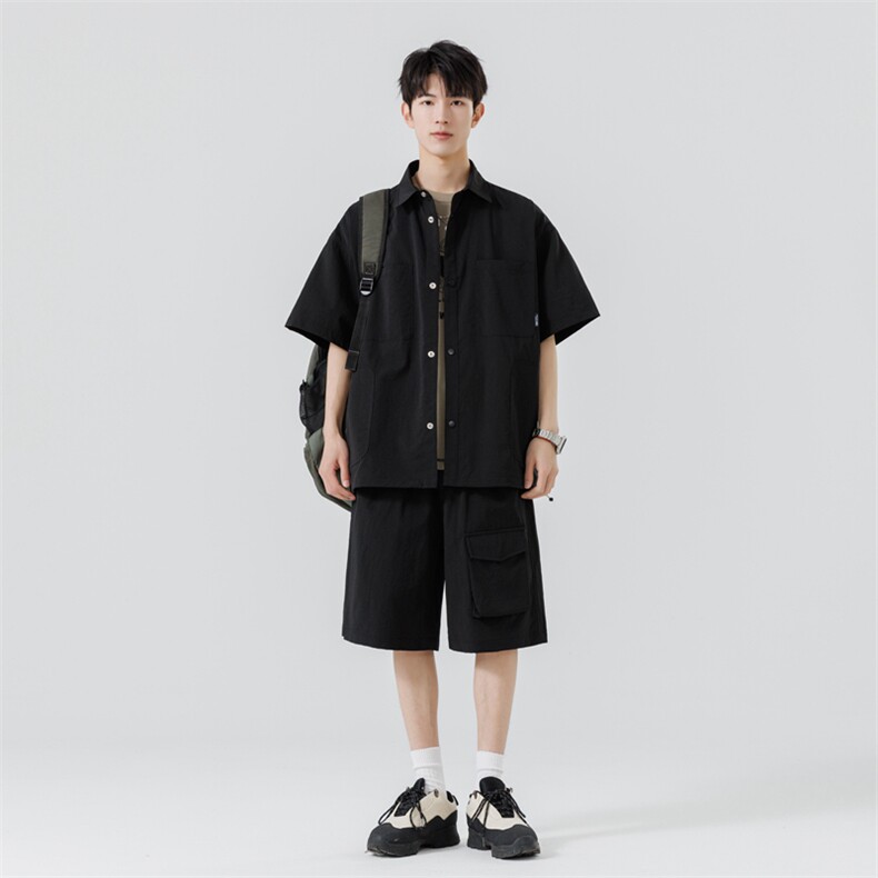 短袖衬衫男新款夏季薄款透气搭配套装短裤宽松翻领衬衣TZ069-P88图片