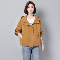 2026年开春新款宽松大码纯棉百搭休闲款大码女装长袖连帽款2608，女装风衣，秋牧寒烟