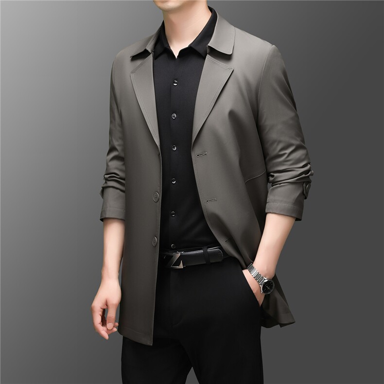 Z5531秋季新款男士中长款大翻领风衣商务领导服男装纯色外套,男装风衣,电商B360A（原721A）