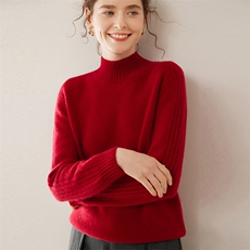 2024新款垂顺秋季慵懒女款百搭竖条半高领羊绒衫，女装羊绒衫，圣寒羊绒
