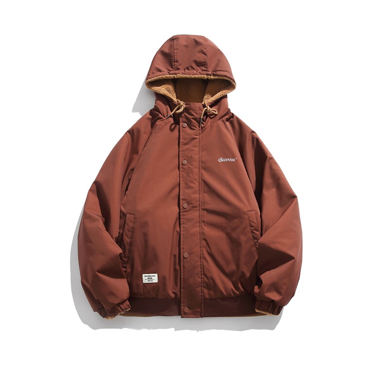 2025冬装褶皱拍双面穿羊羔毛字母刺绣连帽棉服外套3768P180,男装棉衣,电商S012（CATTEE）