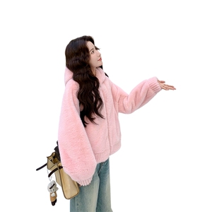 仿羊羔毛外套女皮毛一体秋冬2025新款加厚拼色羊羔绒休闲外套图片
