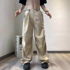 夏季新款抽绳打褶工装裤男宽松休闲裤直筒垂感降落伞裤K7052-P33，男装休闲裤，星座512-3