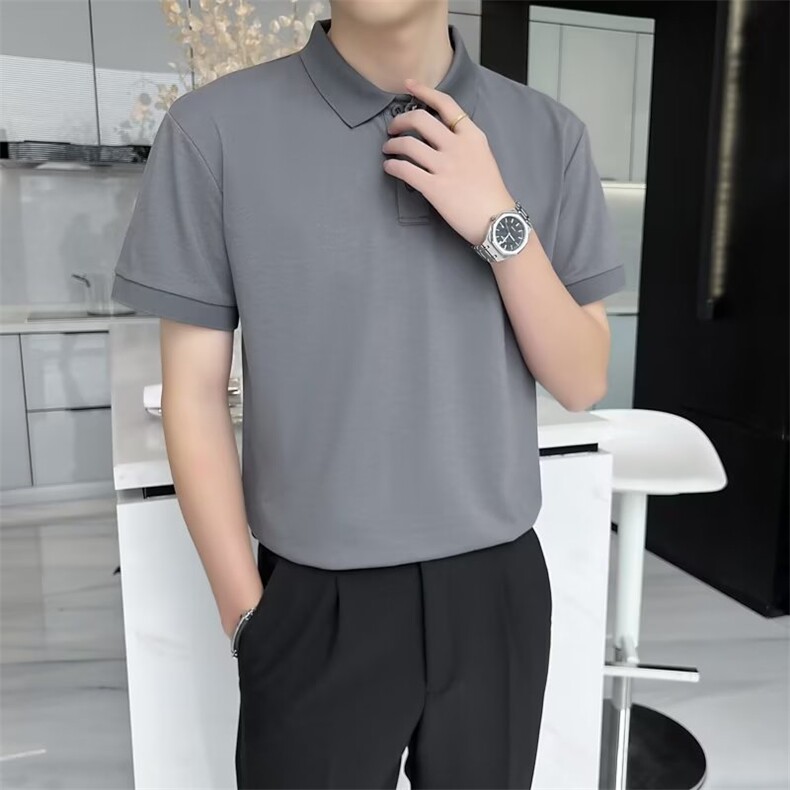潮流短袖ins潮百搭简约纯色夏季2024POLO衫原宿日系男 T601图片