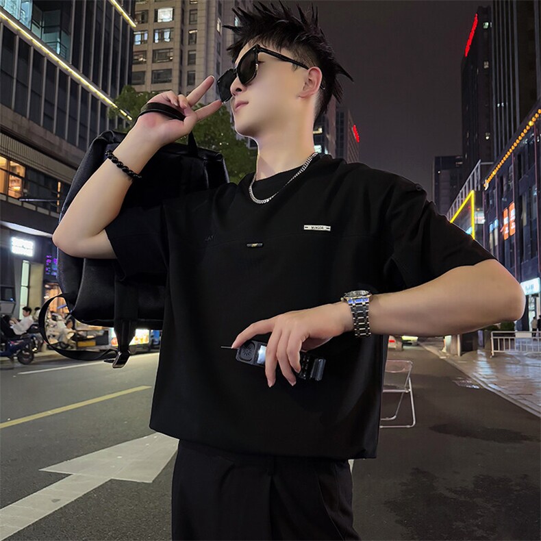 AT599/P48控68夏季社会小伙清晰简单干净高质量简约百搭T恤男灰首,男装T恤,星座305B-1