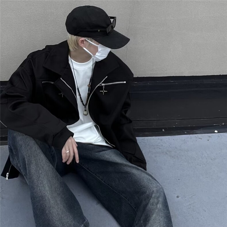 复古拉链机能风工装外套男潮牌高街宽松百搭飞行夹克JK241P68,男装夹克,星座410-2