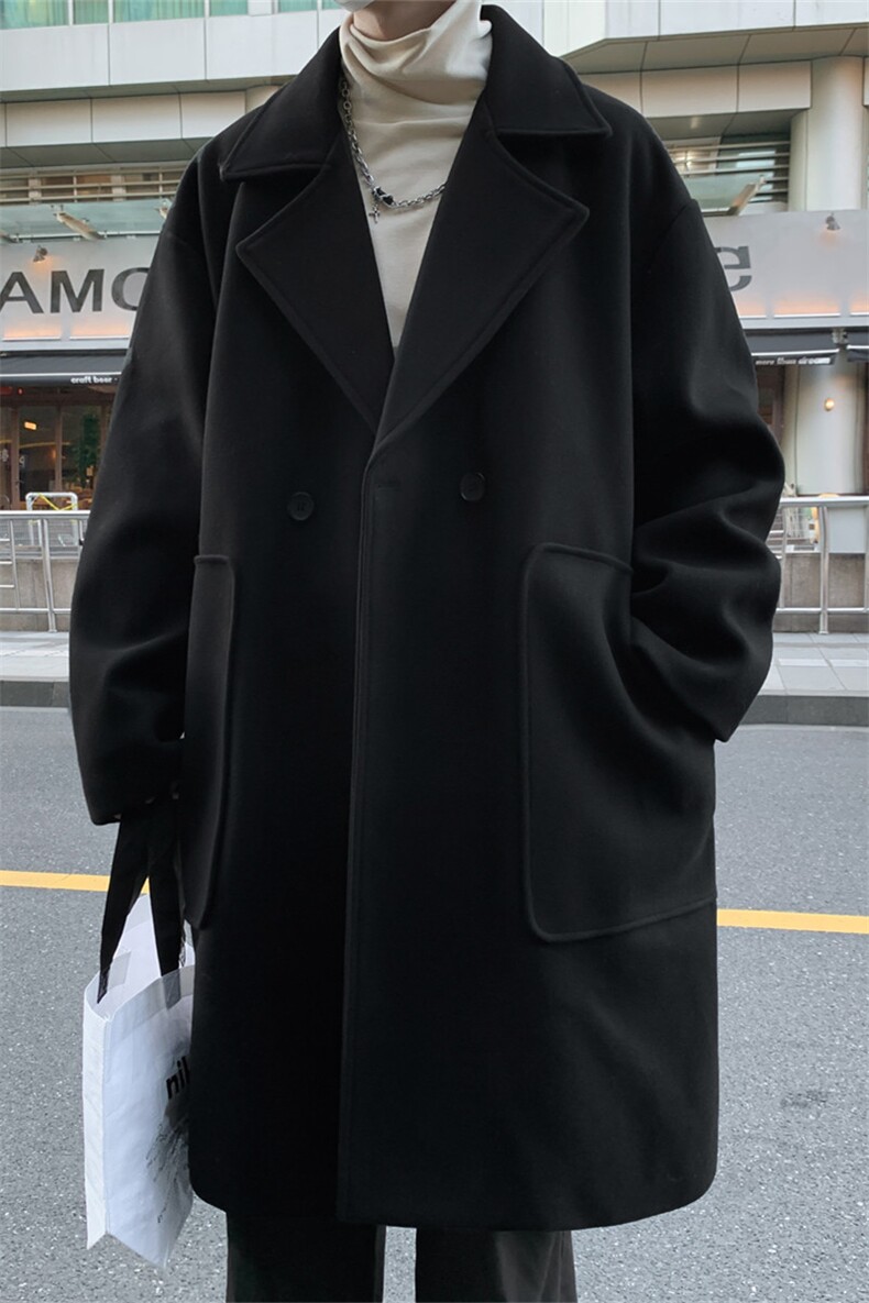 N9108/P100秋冬新款中长款双排扣毛呢大衣松呢子外套呢料大衣风衣,男装风衣,电商A141