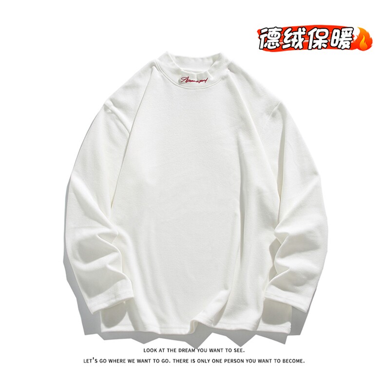 德绒打底衫半高领刺绣字母保暖内搭长T恤卫衣TJ1203-P23【特价】图片