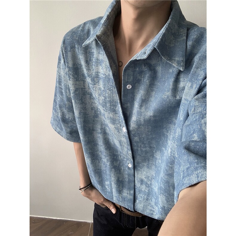 牛仔衬衫男生五分袖中袖牛仔衣KD582-P65,男装衬衫,电商D312-1