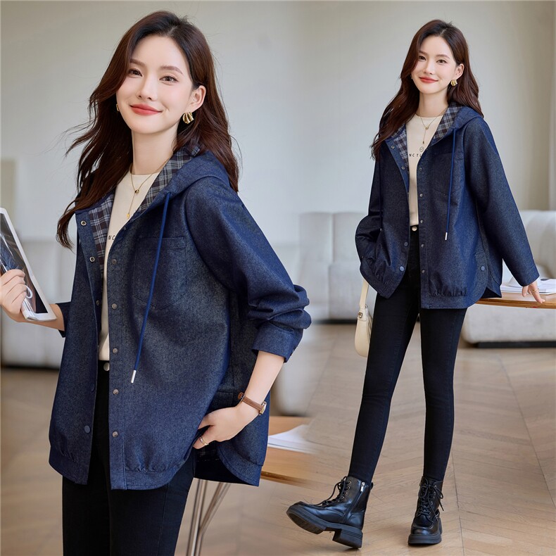 现货牛仔连帽外套女,女装短外套,韩派