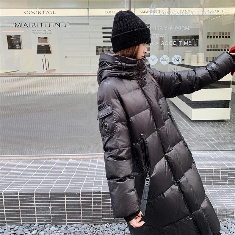 2024新款冬季黑金羽绒服女外套长款过膝鸭绒时尚宽松,女装羽绒服,诺蝶